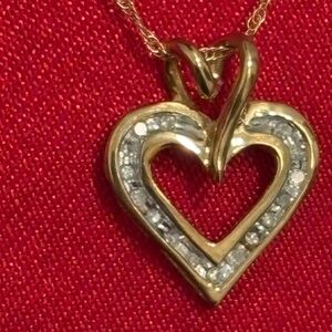 Vintage Classic Channel Set Diamond Heart on 10kt Gold 18” chain